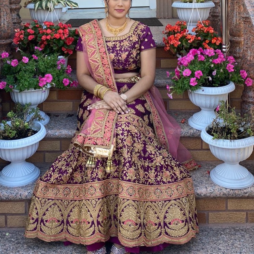 Purple and Pink Embellished Lehenga Set